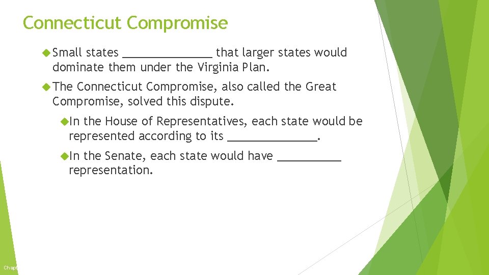 Connecticut Compromise Small states _______ that larger states would dominate them under the Virginia