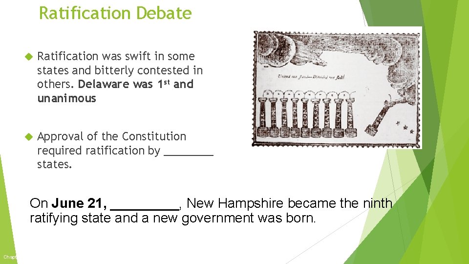 Ratification Debate Ratification was swift in some states and bitterly contested in others. Delaware