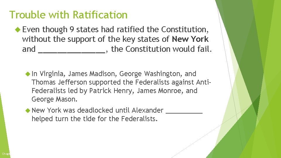 Trouble with Ratification Even though 9 states had ratified the Constitution, without the support