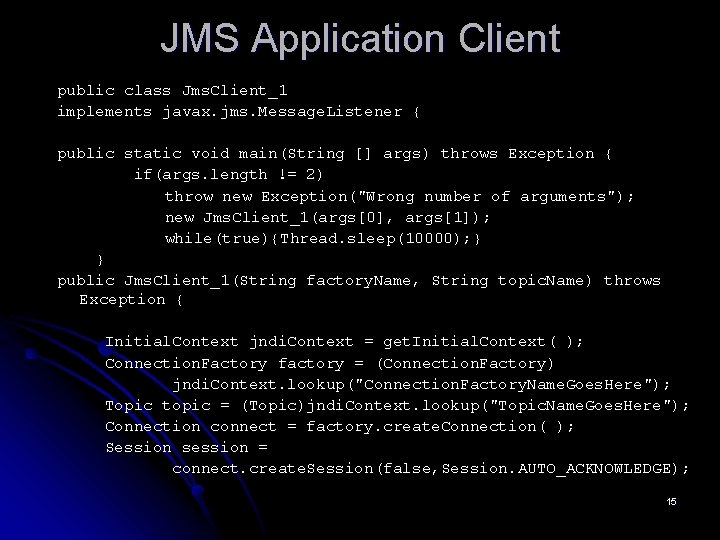 JMS Application Client public class Jms. Client_1 implements javax. jms. Message. Listener { public