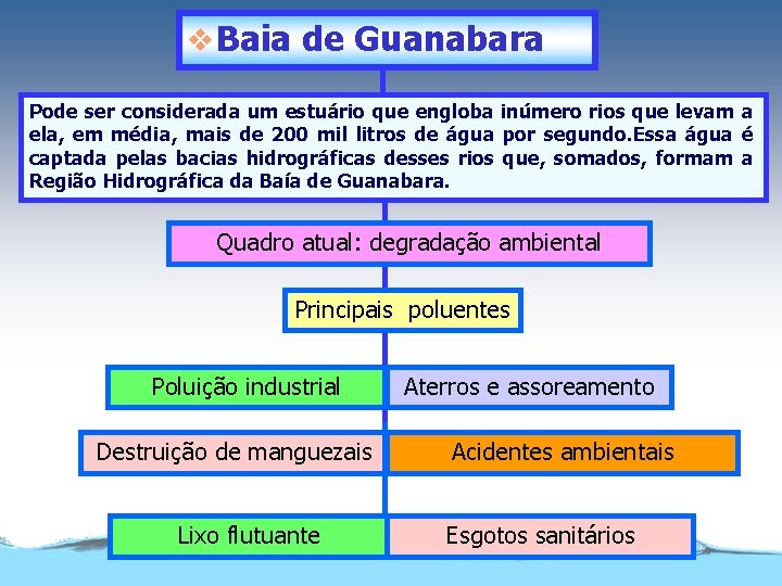 v. Baia de Guanabara Pode ser considerada um estuário que engloba inúmero rios que