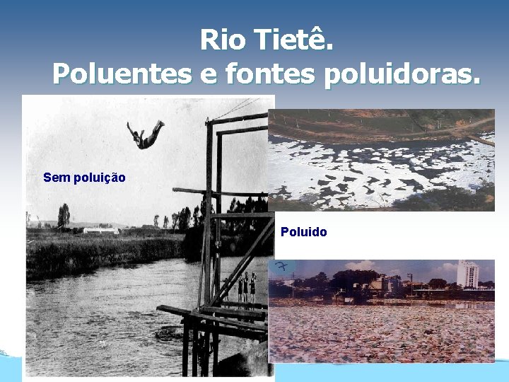 Rio Tietê. Poluentes e fontes poluidoras. Sem poluição Poluido 