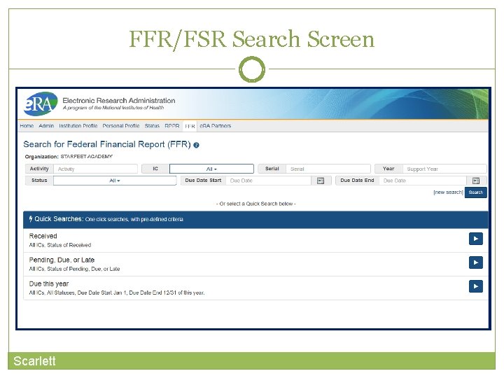 FFR/FSR Search Screen Scarlett 