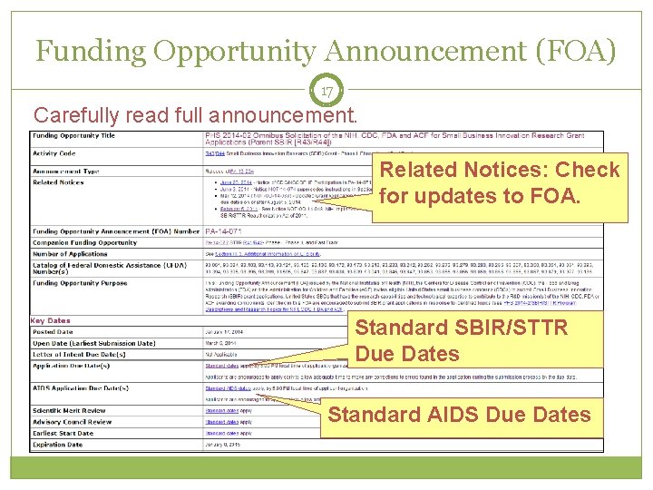 Funding Opportunity Announcement (FOA) 17 Carefully read full announcement. Related Notices: Check for updates