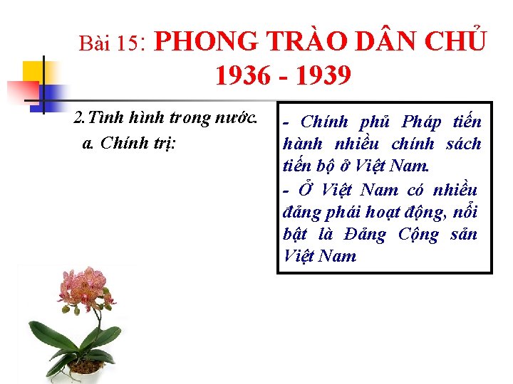 Bài 15: PHONG TRÀO D N CHỦ 1936 - 1939 2. Tình hình trong