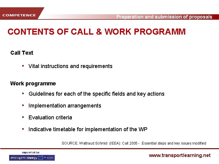 Preparation and submission of proposals CONTENTS OF CALL & WORK PROGRAMM Call Text •