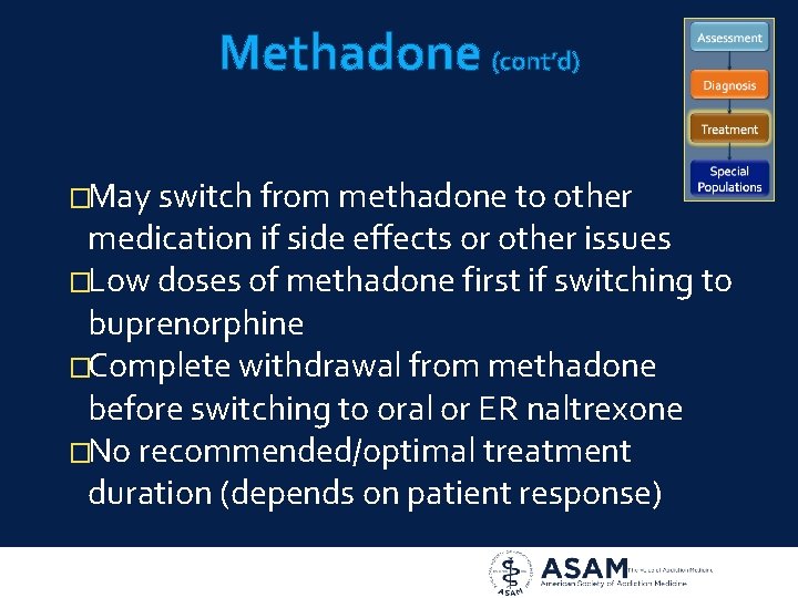 Methadone (cont’d) �May switch from methadone to other medication if side effects or other
