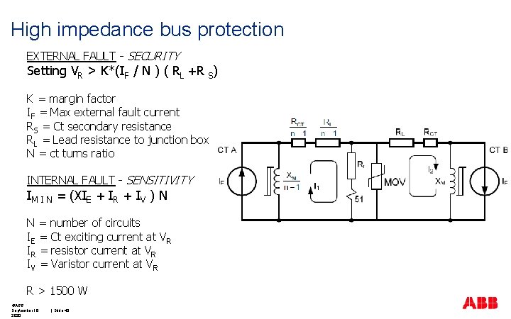 High impedance bus protection EXTERNAL FAULT - SECURITY Setting VR > K*(IF / N
