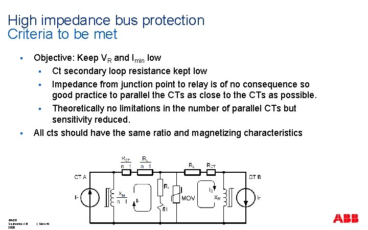 High impedance bus protection Criteria to be met § § ©ABB September 16, 2020
