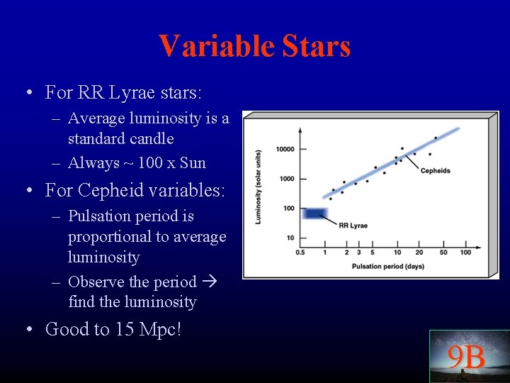 Variable Stars • For RR Lyrae stars: – Average luminosity is a standard candle