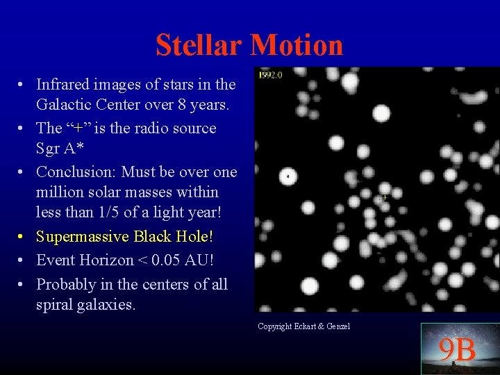 Stellar Motion • Infrared images of stars in the Galactic Center over 8 years.