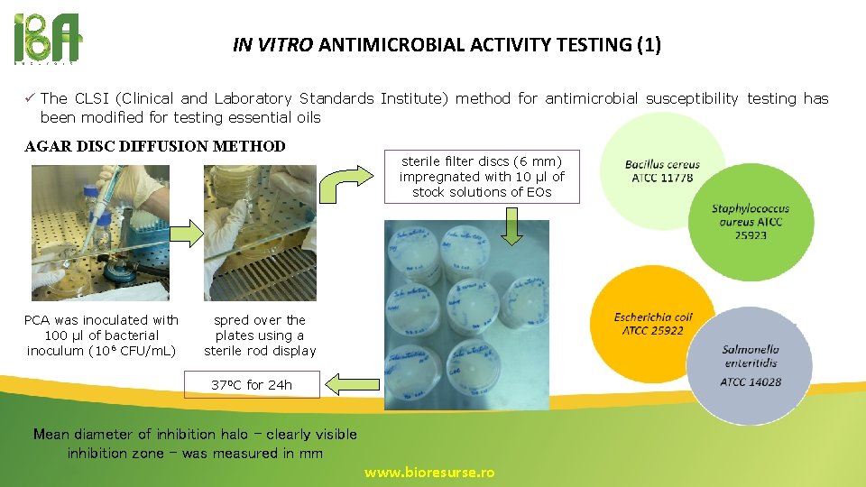 IN VITRO ANTIMICROBIAL ACTIVITY TESTING (1) ü The CLSI (Clinical and Laboratory Standards Institute)