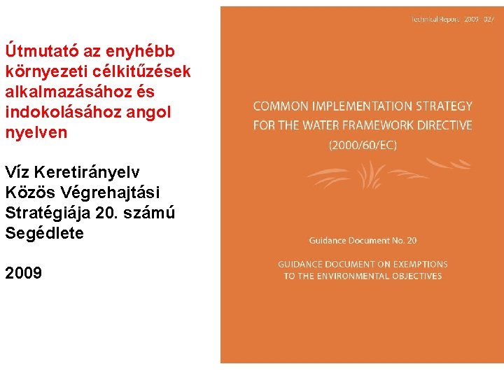 Útmutató az enyhébb környezeti célkitűzések alkalmazásához és indokolásához angol nyelven Víz Keretirányelv Közös Végrehajtási