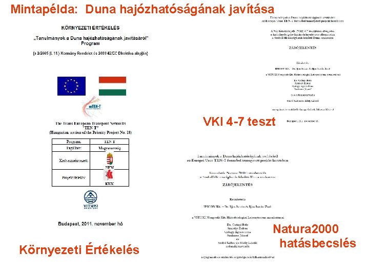 Mintapélda: Duna hajózhatóságának javítása VKI 4 -7 teszt Környezeti Értékelés Natura 2000 hatásbecslés 