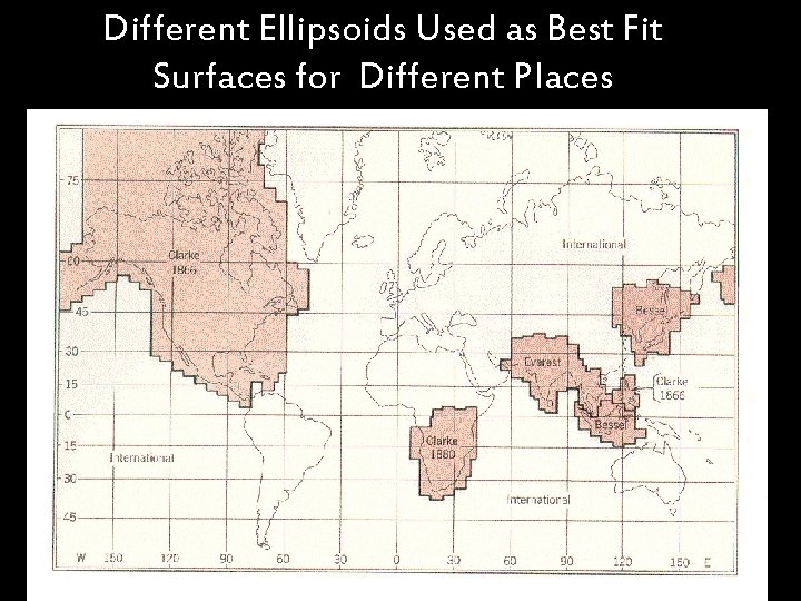 Different Ellipsoids Used as Best Fit Surfaces for Different Places 