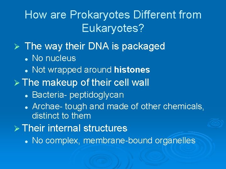 How are Prokaryotes Different from Eukaryotes? Ø The way their DNA is packaged l