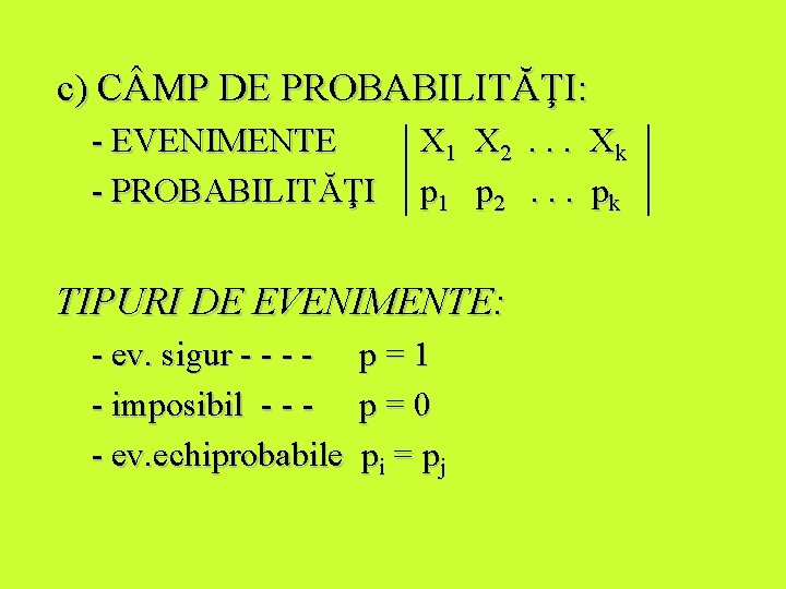c) C MP DE PROBABILITĂŢI: - EVENIMENTE - PROBABILITĂŢI X 1 X 2. . c) C MP DE PROBABILITĂŢI: - EVENIMENTE - PROBABILITĂŢI X 1 X 2. .