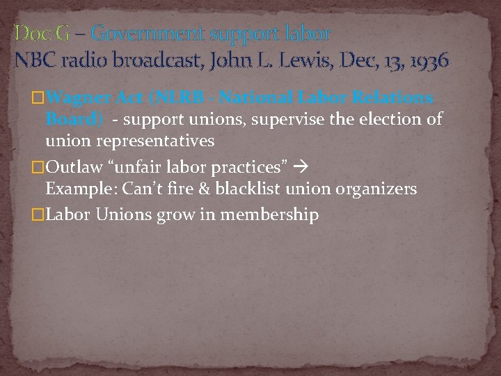 Doc G – Government support labor NBC radio broadcast, John L. Lewis, Dec, 13,