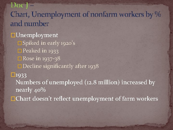 Doc J – Chart, Unemployment of nonfarm workers by % and number �Unemployment �