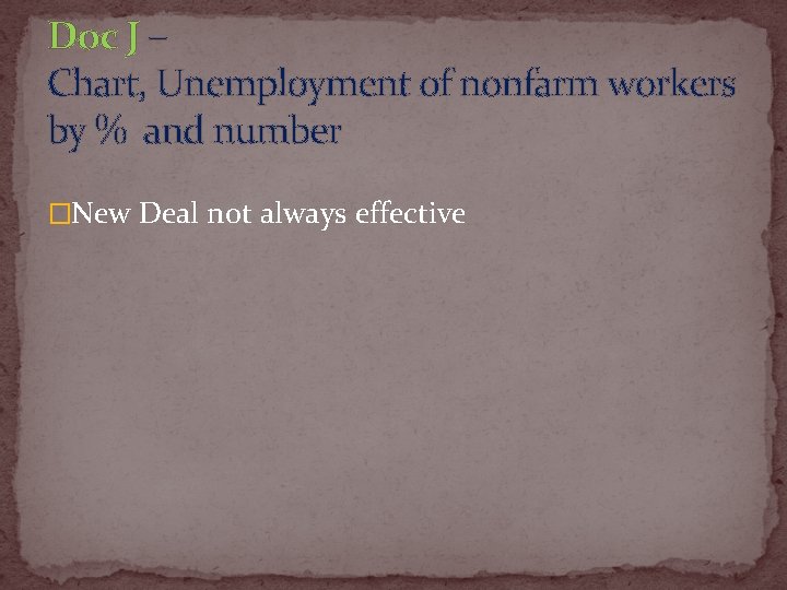 Doc J – Chart, Unemployment of nonfarm workers by % and number �New Deal