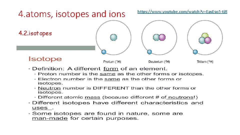 4. atoms, isotopes and ions 4. 2. isotopes https: //www. youtube. com/watch? v=Eas. Eso