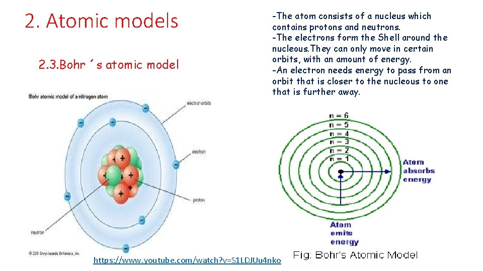 2. Atomic models 2. 3. Bohr ´s atomic model -The atom consists of a