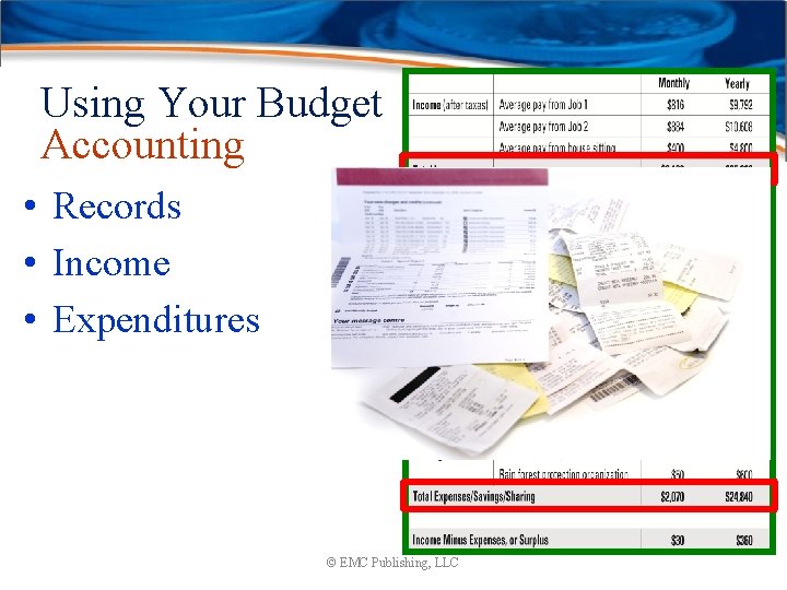 Using Your Budget Accounting • Records • Income • Expenditures © EMC Publishing, LLC