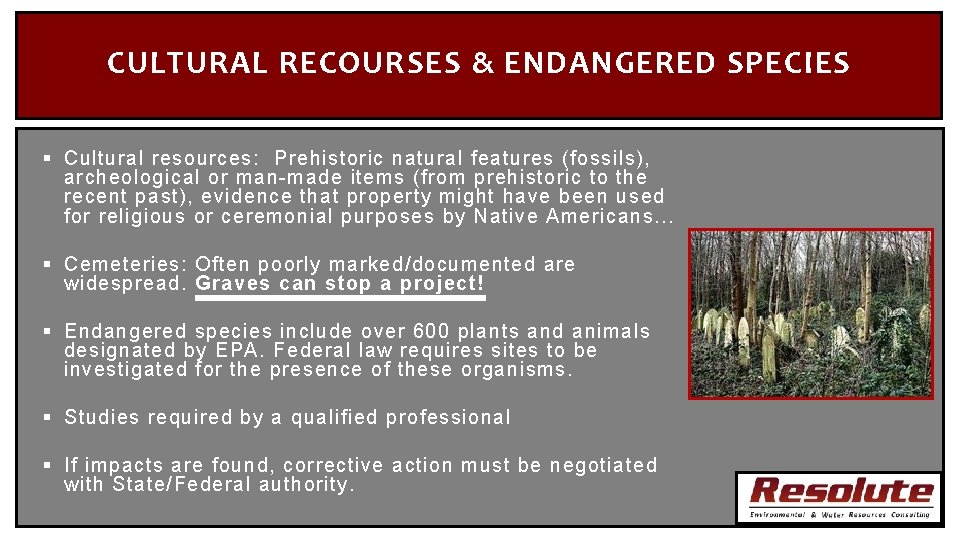 CULTURAL RECOURSES & ENDANGERED SPECIES § Cultural resources: Prehistoric natural features (fossils), archeological or