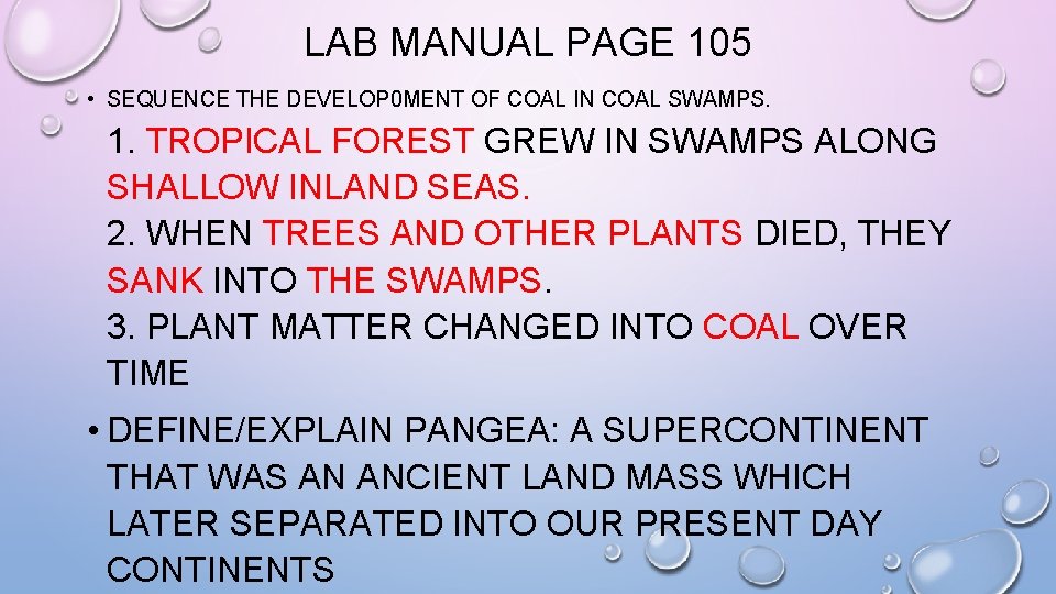 LAB MANUAL PAGE 105 • SEQUENCE THE DEVELOP 0 MENT OF COAL IN COAL