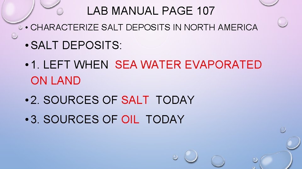 LAB MANUAL PAGE 107 • CHARACTERIZE SALT DEPOSITS IN NORTH AMERICA • SALT DEPOSITS: