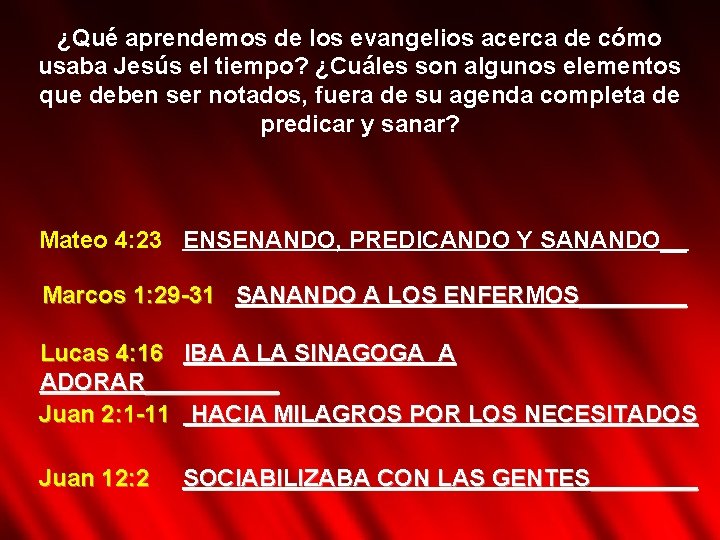 ¿Qué aprendemos de los evangelios acerca de cómo usaba Jesús el tiempo? ¿Cuáles son