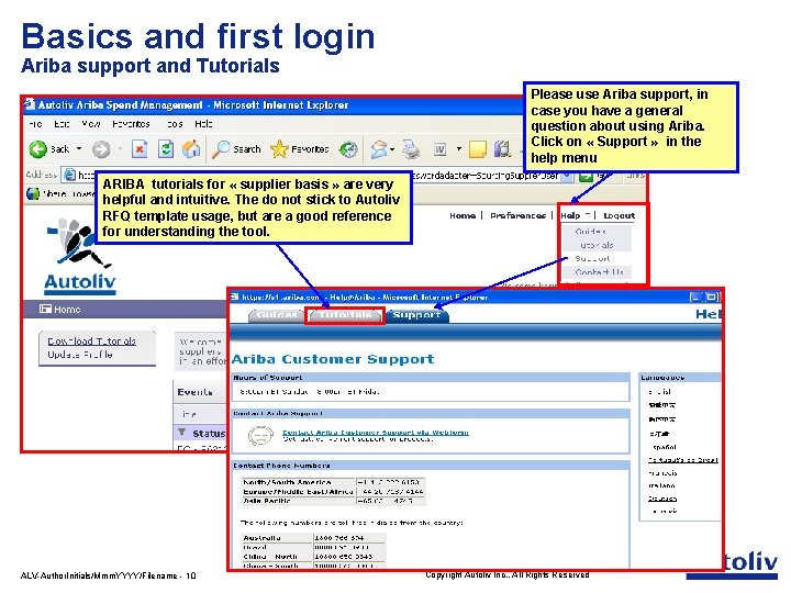 Basics and first login Ariba support and Tutorials Please use Ariba support, in case