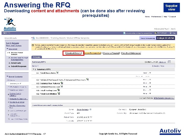 Answering the RFQ Downloading content and attachments (can be done also after reviewing prerequisites)