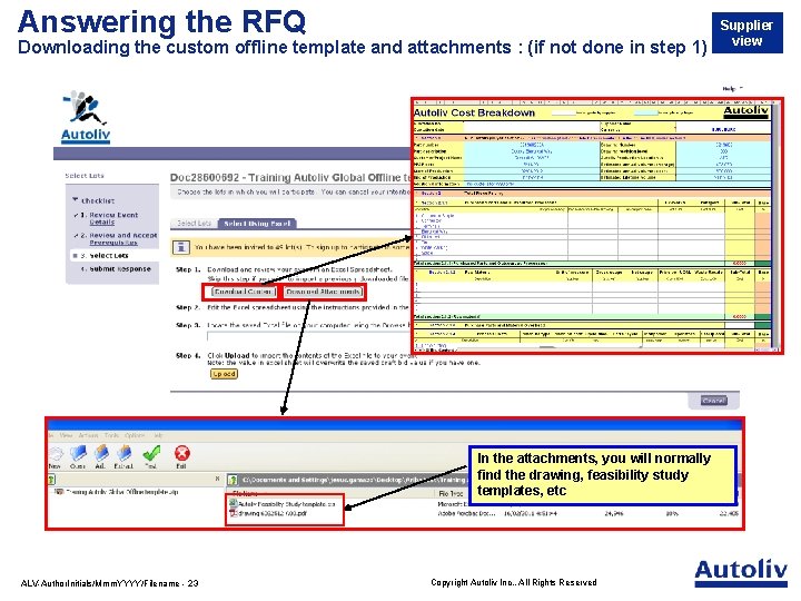 Answering the RFQ Downloading the custom offline template and attachments : (if not done