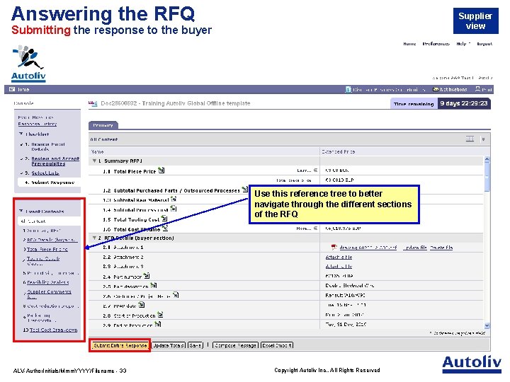 Answering the RFQ Supplier view Submitting the response to the buyer Use this reference