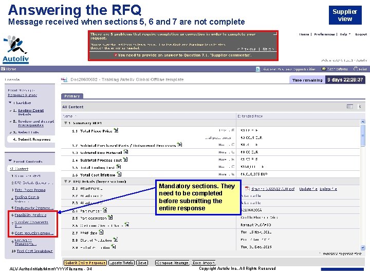 Answering the RFQ Message received when sections 5, 6 and 7 are not complete