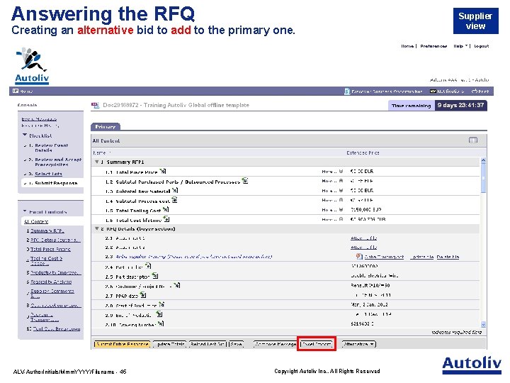 Answering the RFQ Creating an alternative bid to add to the primary one. ALV-Author.