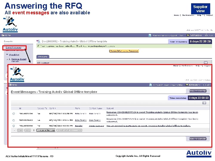 Answering the RFQ Supplier view All event messages are also available ALV-Author. Initials/Mmm. YYYY/Filename