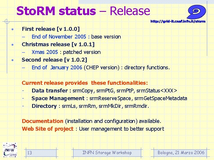 Sto. RM status – Release • • • First release [v 1. 0. 0]