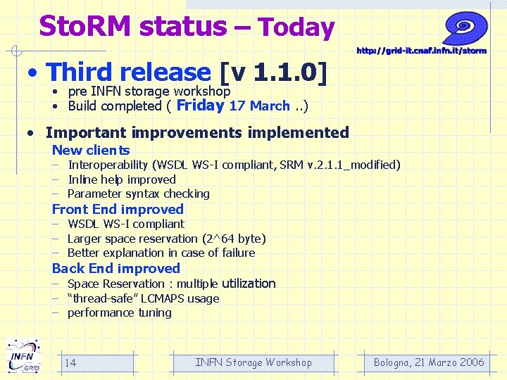 Sto. RM status – Today • Third release [v 1. 1. 0] • pre