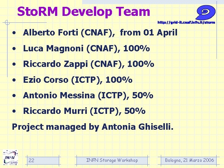 Sto. RM Develop Team • Alberto Forti (CNAF), from 01 April • Luca Magnoni