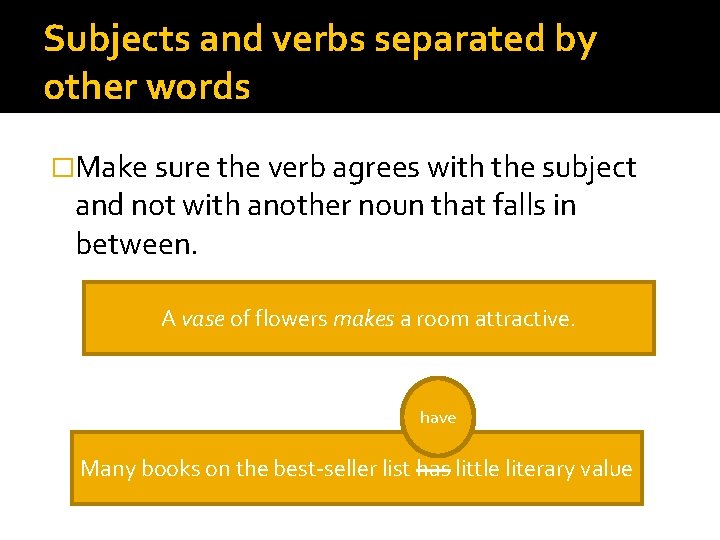 Subjects and verbs separated by other words �Make sure the verb agrees with the