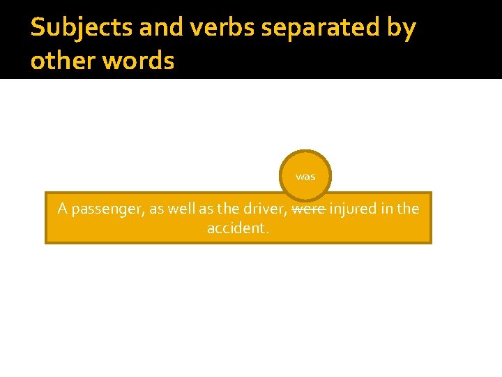 Subjects and verbs separated by other words was A passenger, as well as the