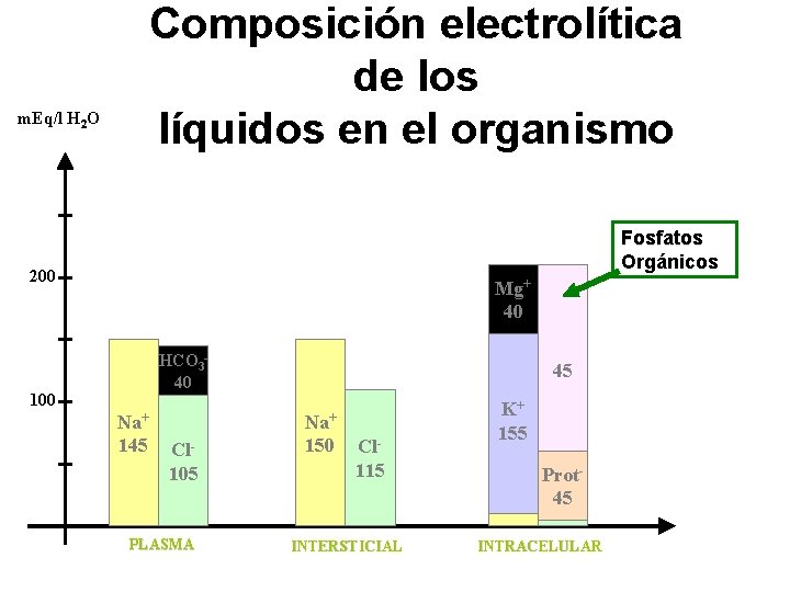 Composición electrolítica de los líquidos en el organismo m. Eq/l H 2 O Fosfatos