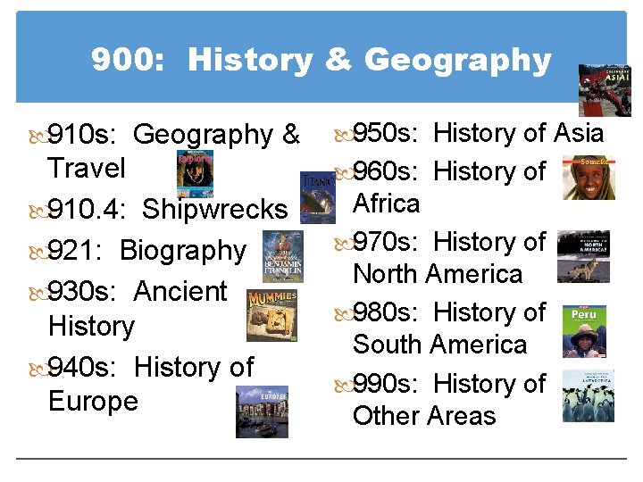 900: History & Geography 910 s: Geography & 950 s: History of Asia Travel