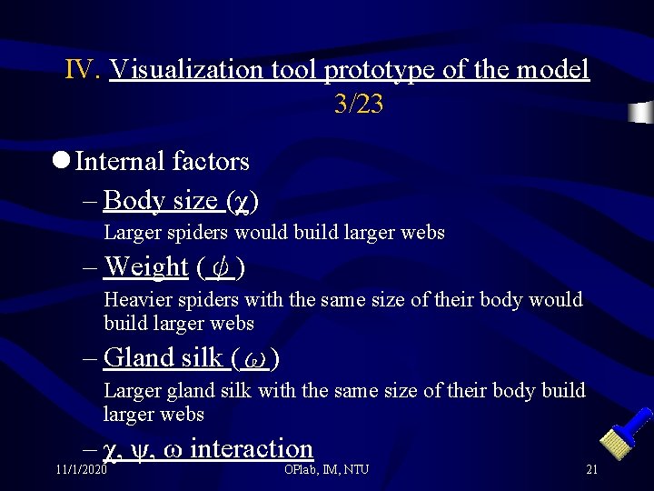 IV. Visualization tool prototype of the model 3/23 l Internal factors – Body size