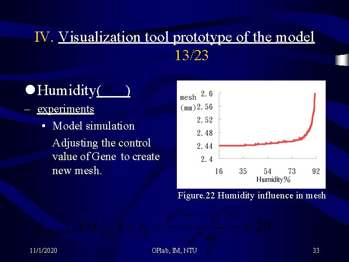 IV. Visualization tool prototype of the model 13/23 l Humidity( ) – experiments •