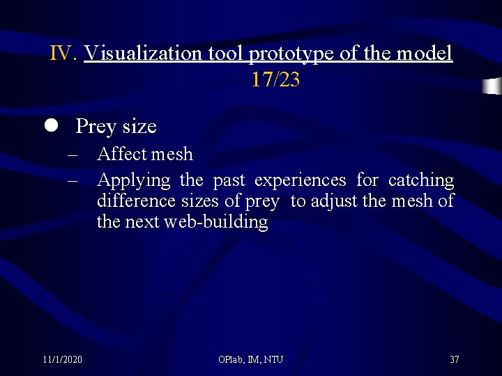 IV. Visualization tool prototype of the model 17/23 l Prey size – Affect mesh