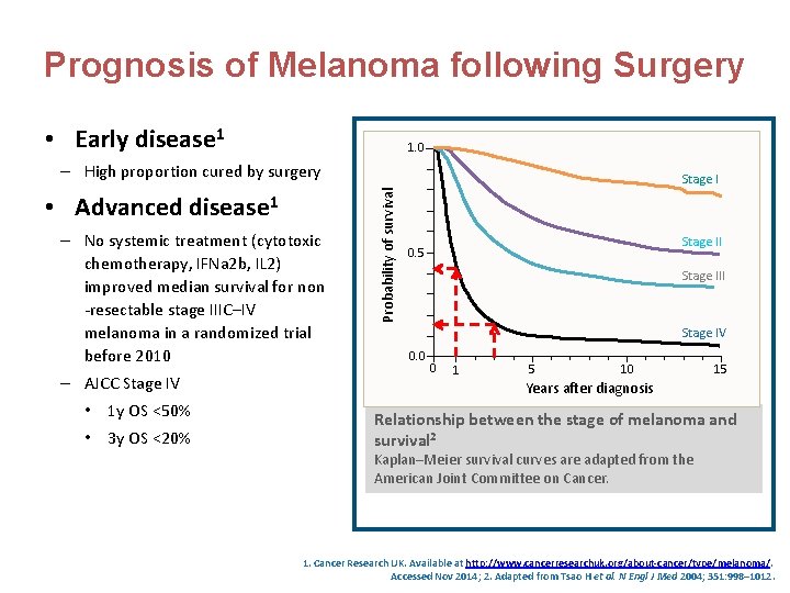Prognosis of Melanoma following Surgery • Early disease 1 1. 0 – High proportion