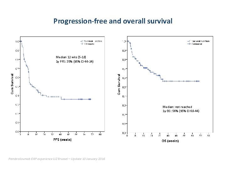 Progression-free and overall survival Median 12 wks (5 -18) 1 y PFS: 35% (95%